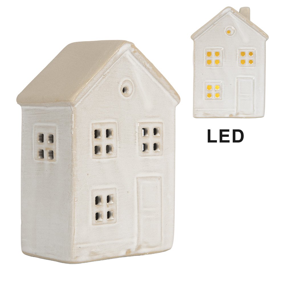 Decoratie Huis met LED 8x5x12 cm Beige Keramiek