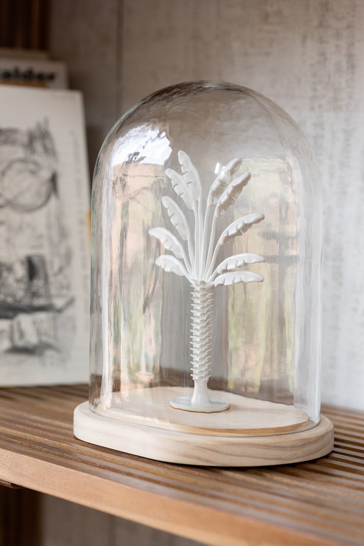 J-Line decoratie Stolp Palmboom - glas/metaal - wit/naturel - large