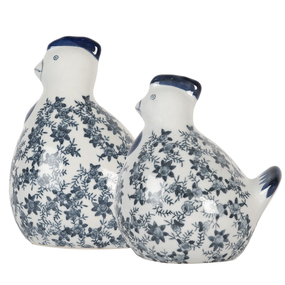 Decoratie Beeld Kip 18x12x21 cm Wit Blauw Keramiek