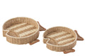 J-Line plateau Vis Gestreept - papier - naturel/wit - set van 2