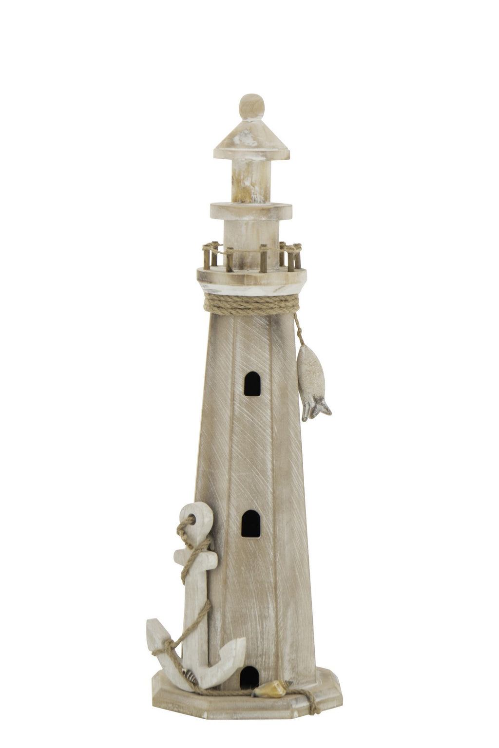 J-Line decoratie Vuurtoren - hout/touw naturel - L