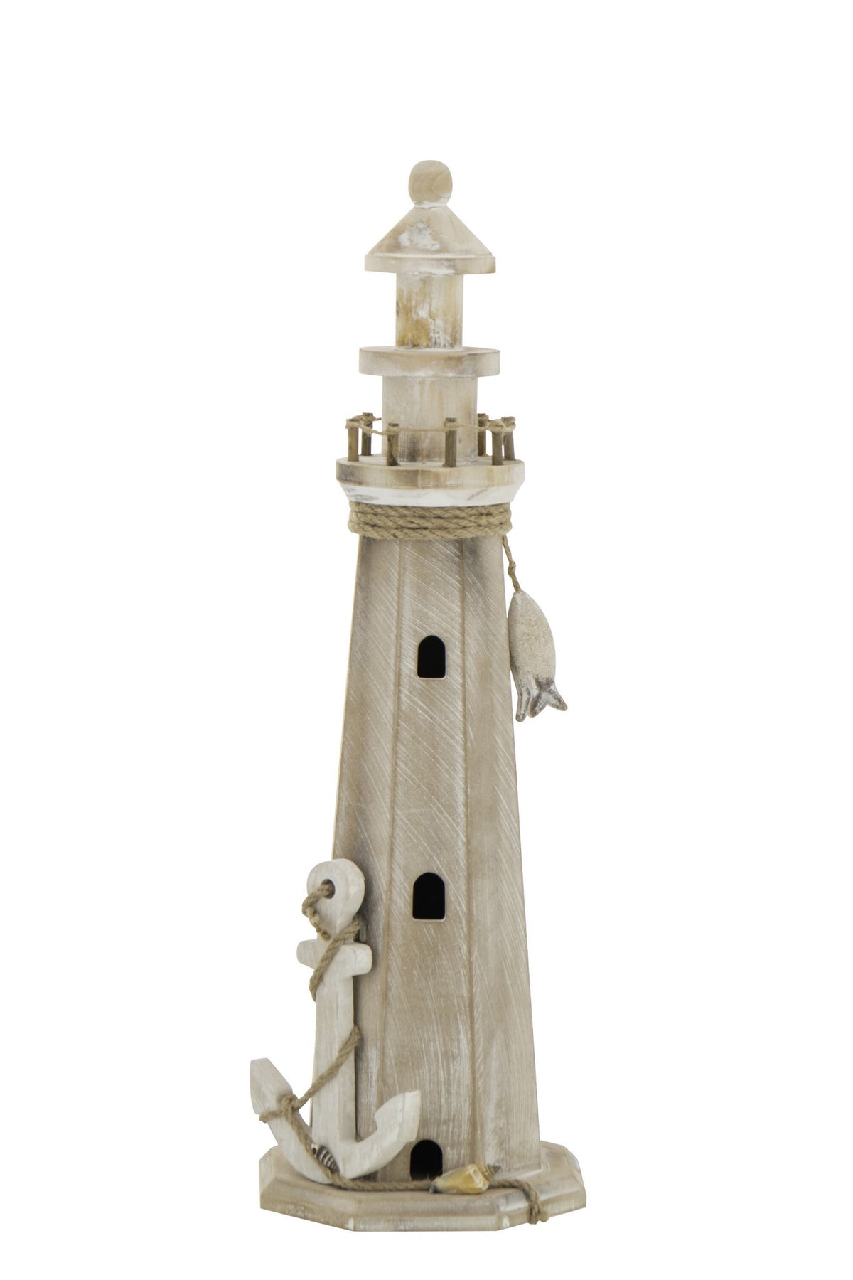 J-Line decoratie Vuurtoren - hout/touw naturel - L