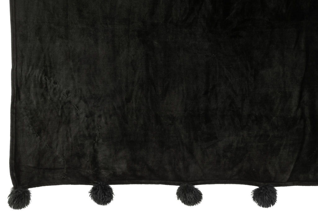 J-Line plaid Pompom - polyester - zwart - 170 x 130 cm