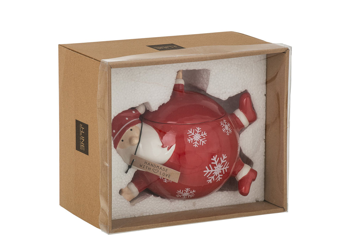 J-Line voorraadpot Kerstman Dolomiet - keramiek - wit/rood