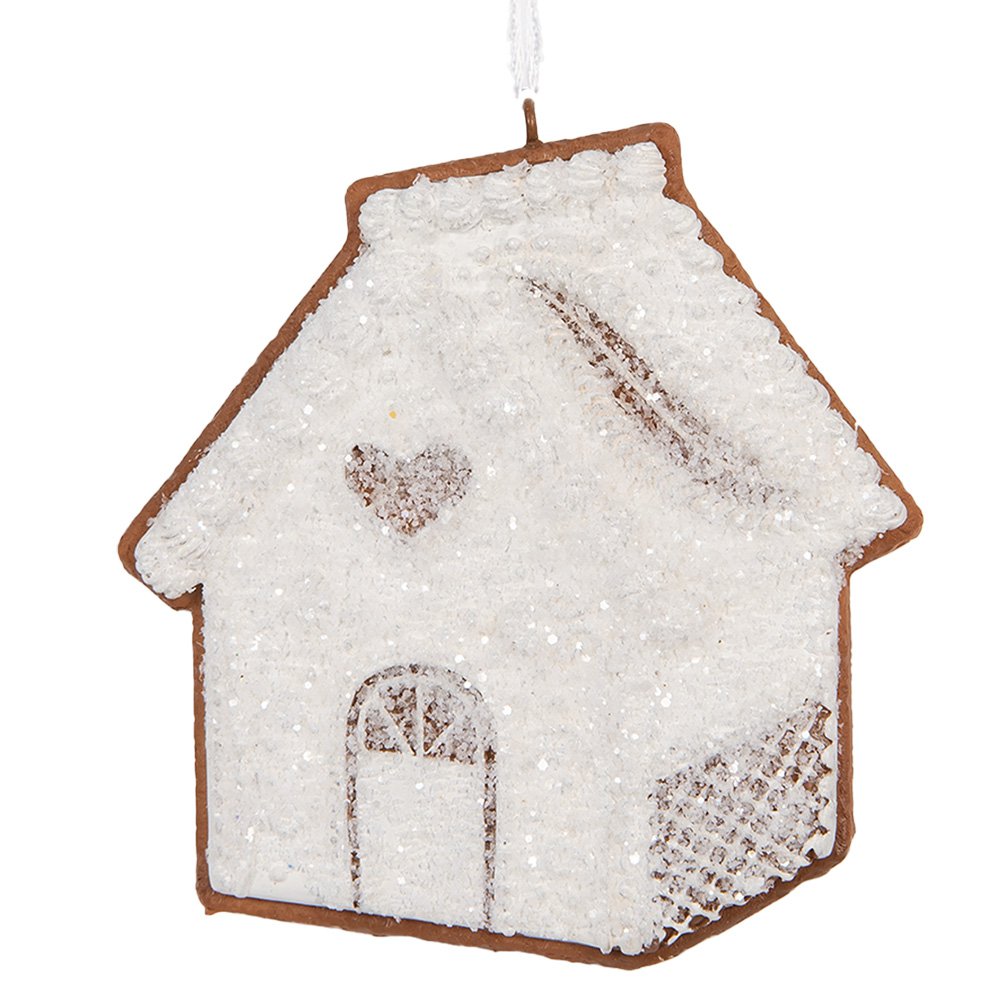 Kersthanger Gingerbread house 9x1x10 cm Wit Kunststof