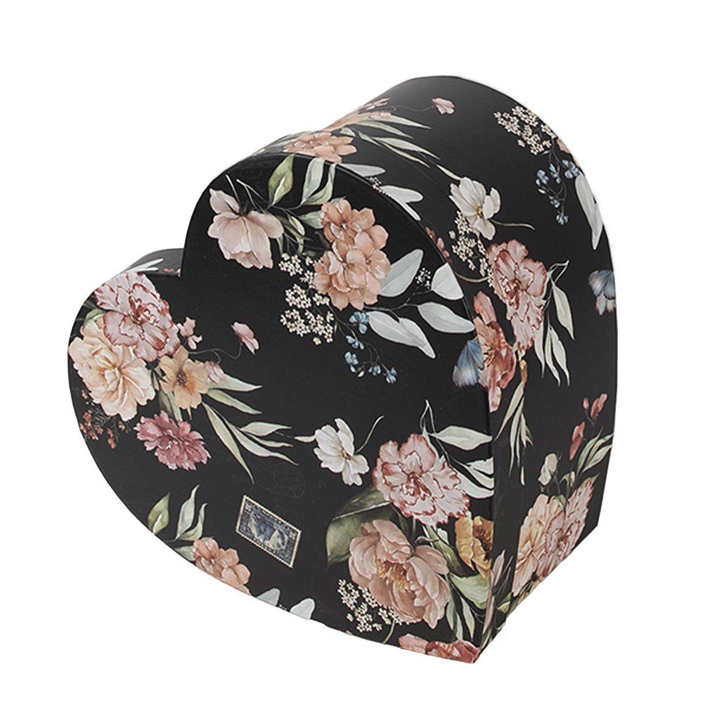 Opbergdoos Set van 3 28x26x14/24x23x12/21x20x10 cm Zwart Karton Bloemen