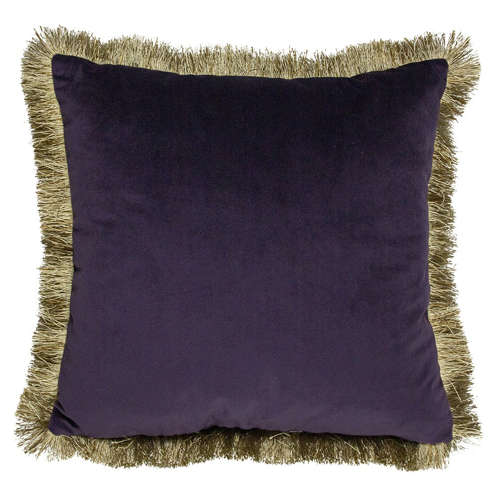 Kussen fluweel gouden franjes plum 45x45cm