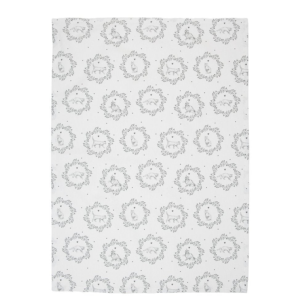 Theedoek 50x70 cm Wit Grijs Katoen Kat
