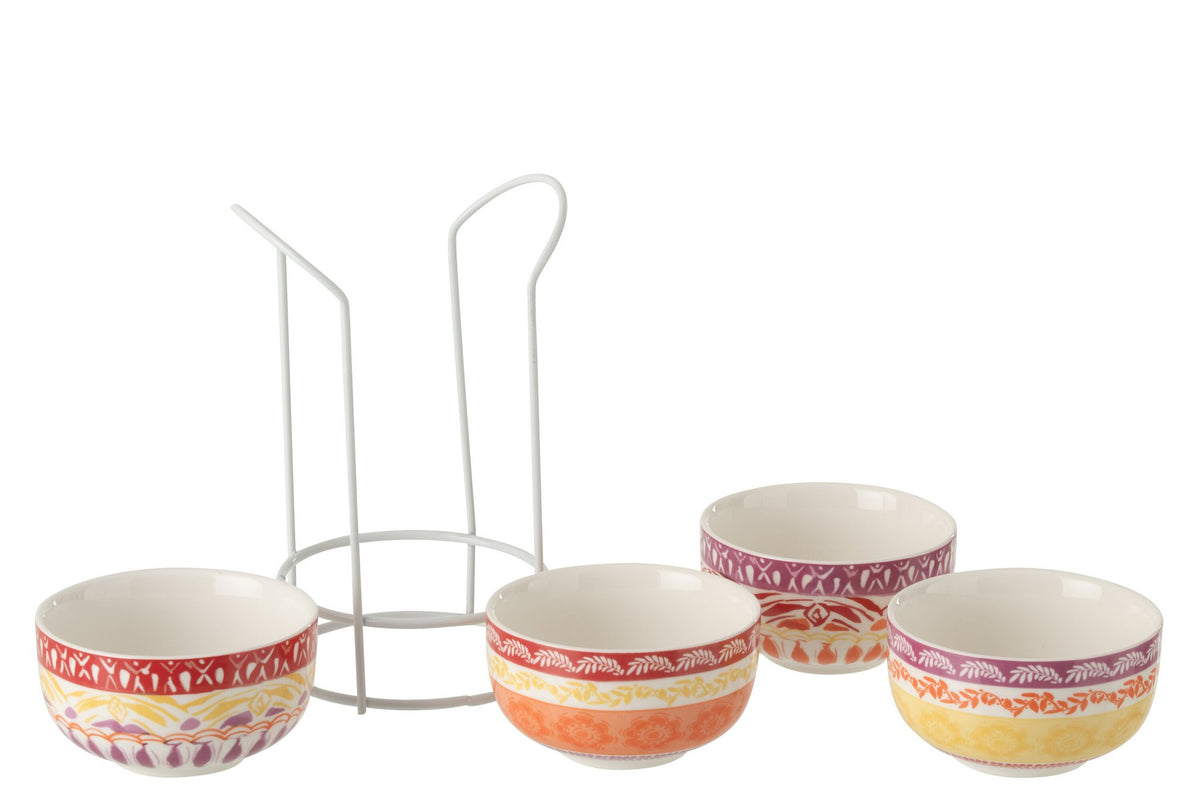 J-Line schaal - keramiek - paars/rood - set van 4