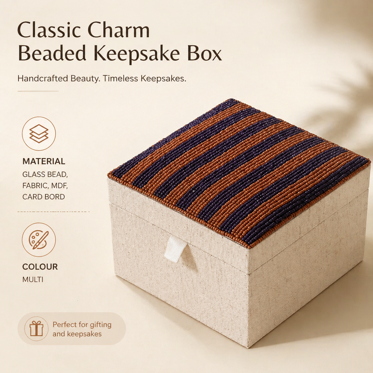 Keepsake Box - Klassieke charme met veelkleurige kralen - 5×5×3 Inch