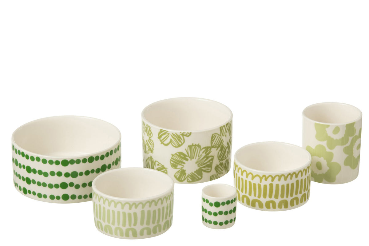 J-Line Set 6 Aperoschalen + Dienblad Bamboe Doos Keramiek Groen