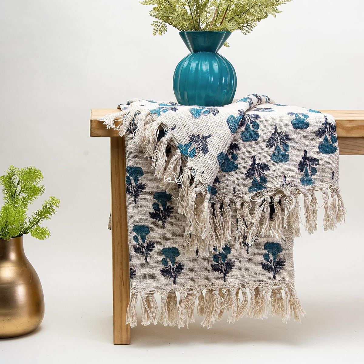 Blauw bedrukte deken – 100% katoen – 50x70 inch – machinewasbaar