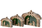 J-Line Kerststal met schors - mangohout - naturel/donkergroen - large