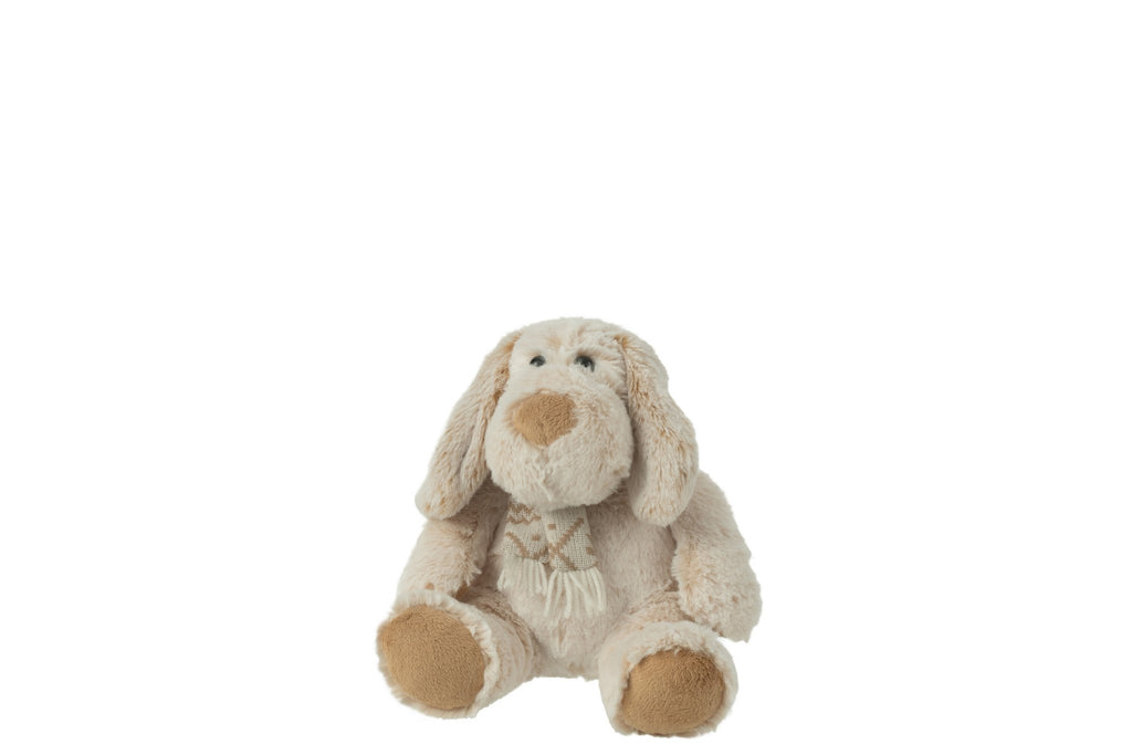 J-Line Hond+Sjaal Zittend Pluche Polyester Beige/Bruin Small