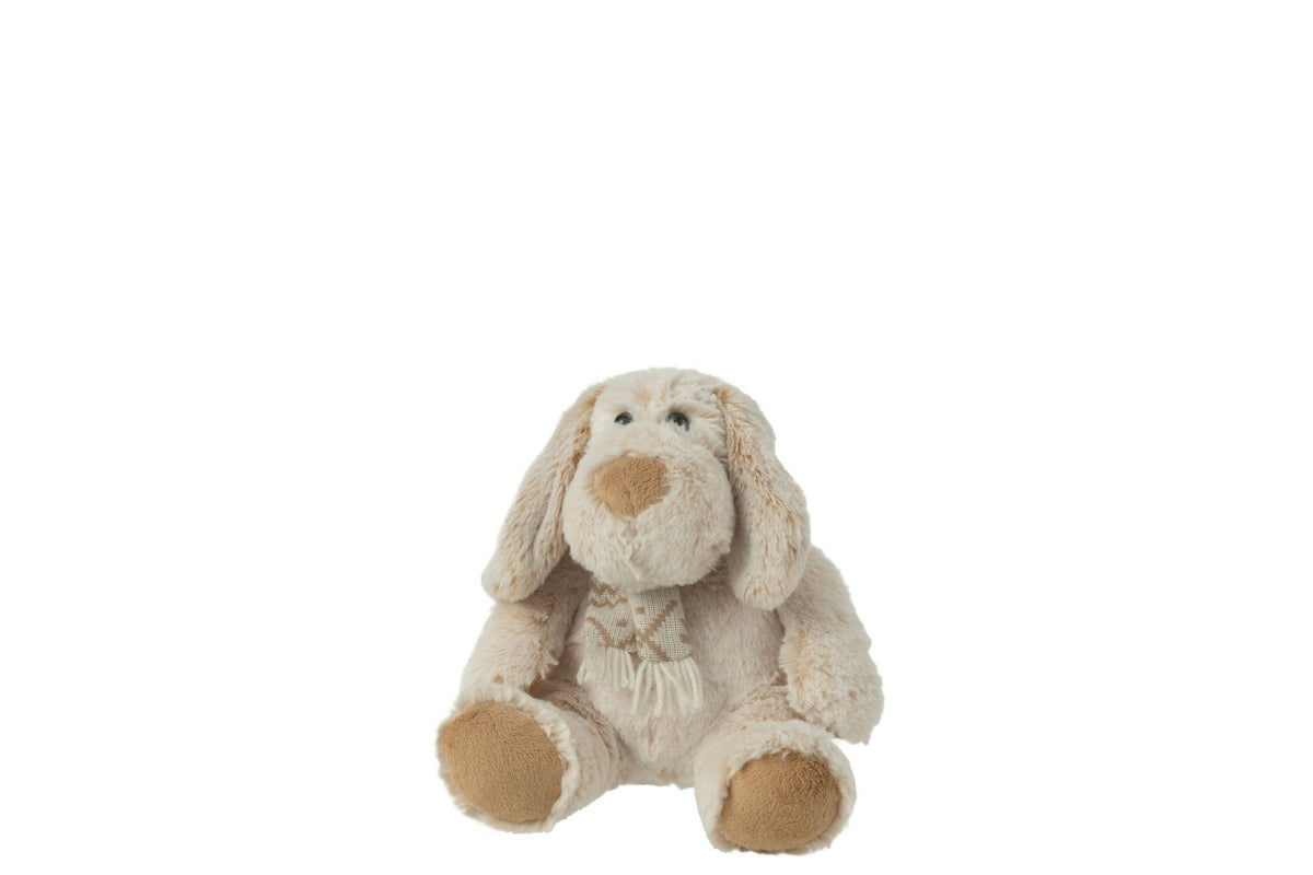 J-Line Hond+Sjaal Zittend Pluche Polyester Beige/Bruin Small