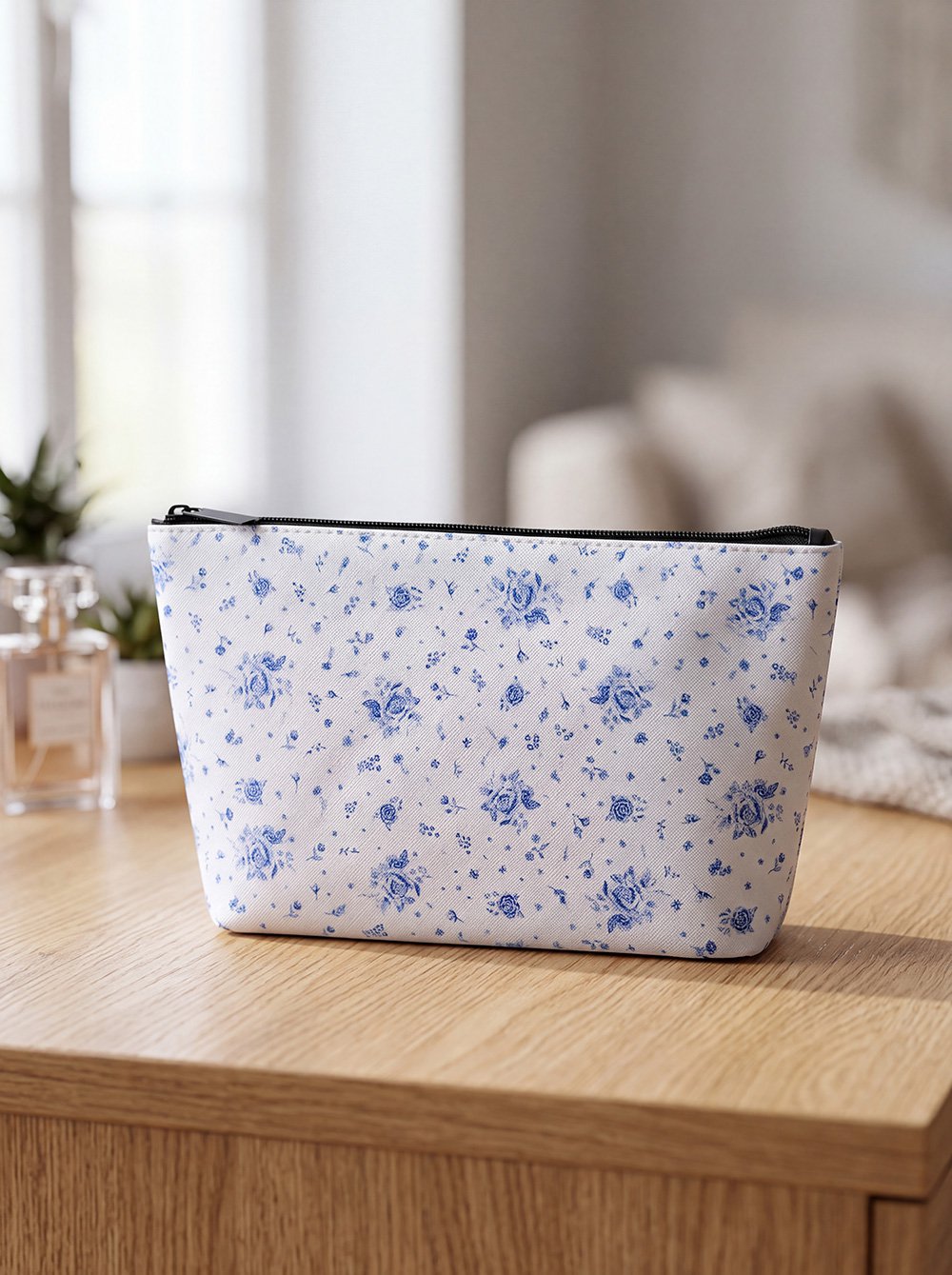 Toilettas Dames 26x6x16 cm Wit Blauw Kunststof Roosjes