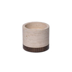 Travertine kaarshouder M Ø9,5x6,5cm incl. hout plateau
