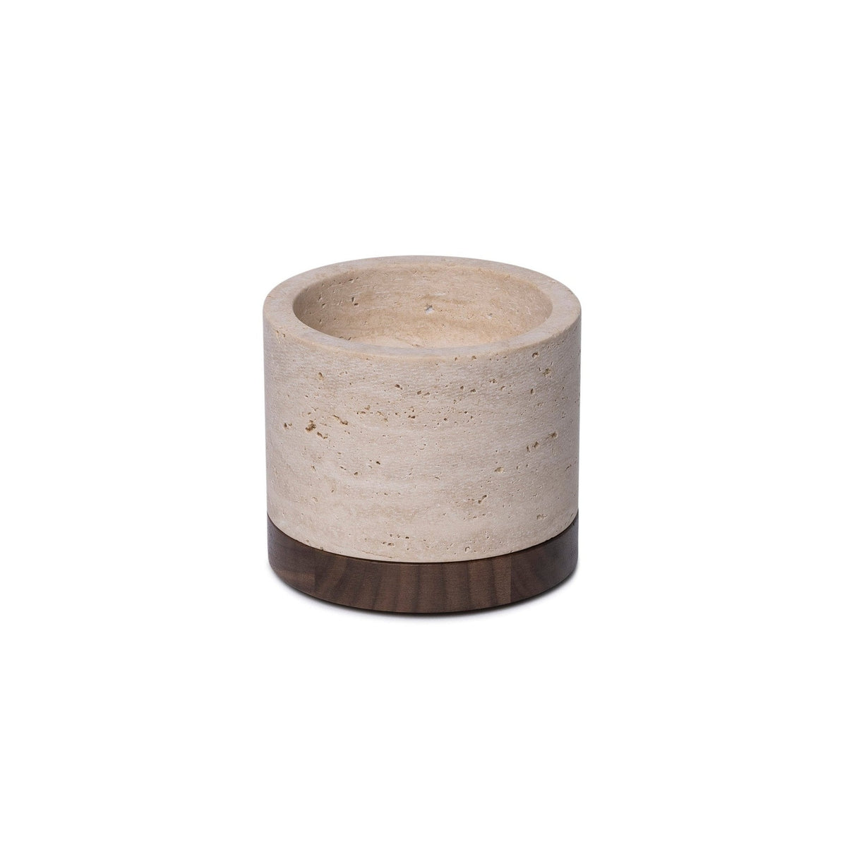 Travertine kaarshouder M Ø9,5x6,5cm incl. hout plateau