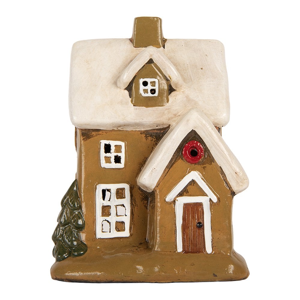 Waxinelichthouder Huis 15x12x20 cm Bruin Keramiek