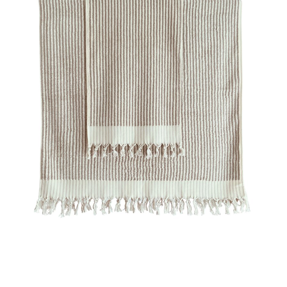 PomPom Handdoek Stripe Taupe
