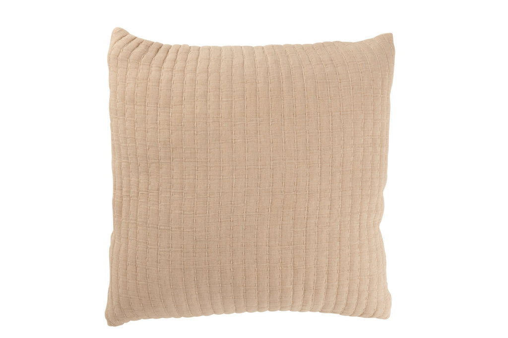 J-Line Kussen Teddy Strepen Stiksel Katoen/Polyester Beige