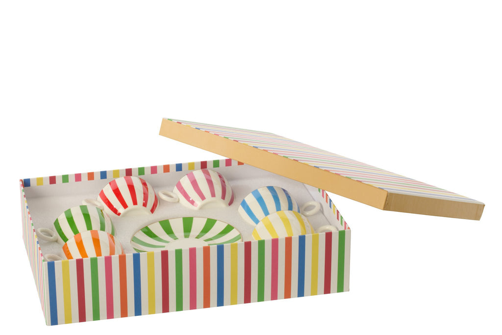 J-Line kopje + schoteltje - porselein - mix - L - set van 6