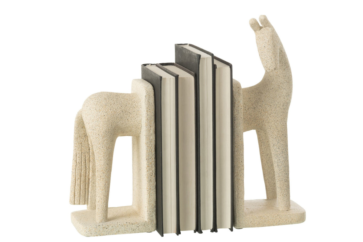 J-Line boekensteun Paard Modern - polyresin - beige - set van 2
