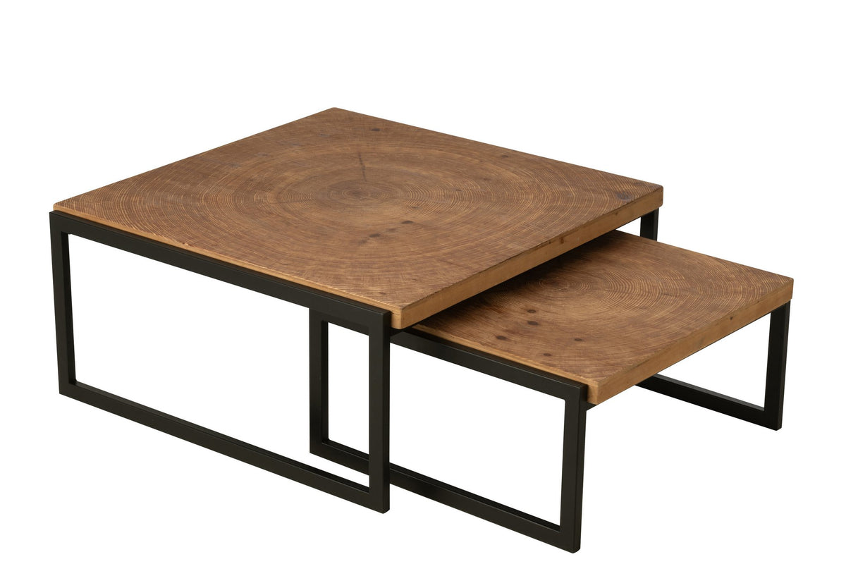 J-Line salontafel Dos - hout - naturel/zwart - set van 2
