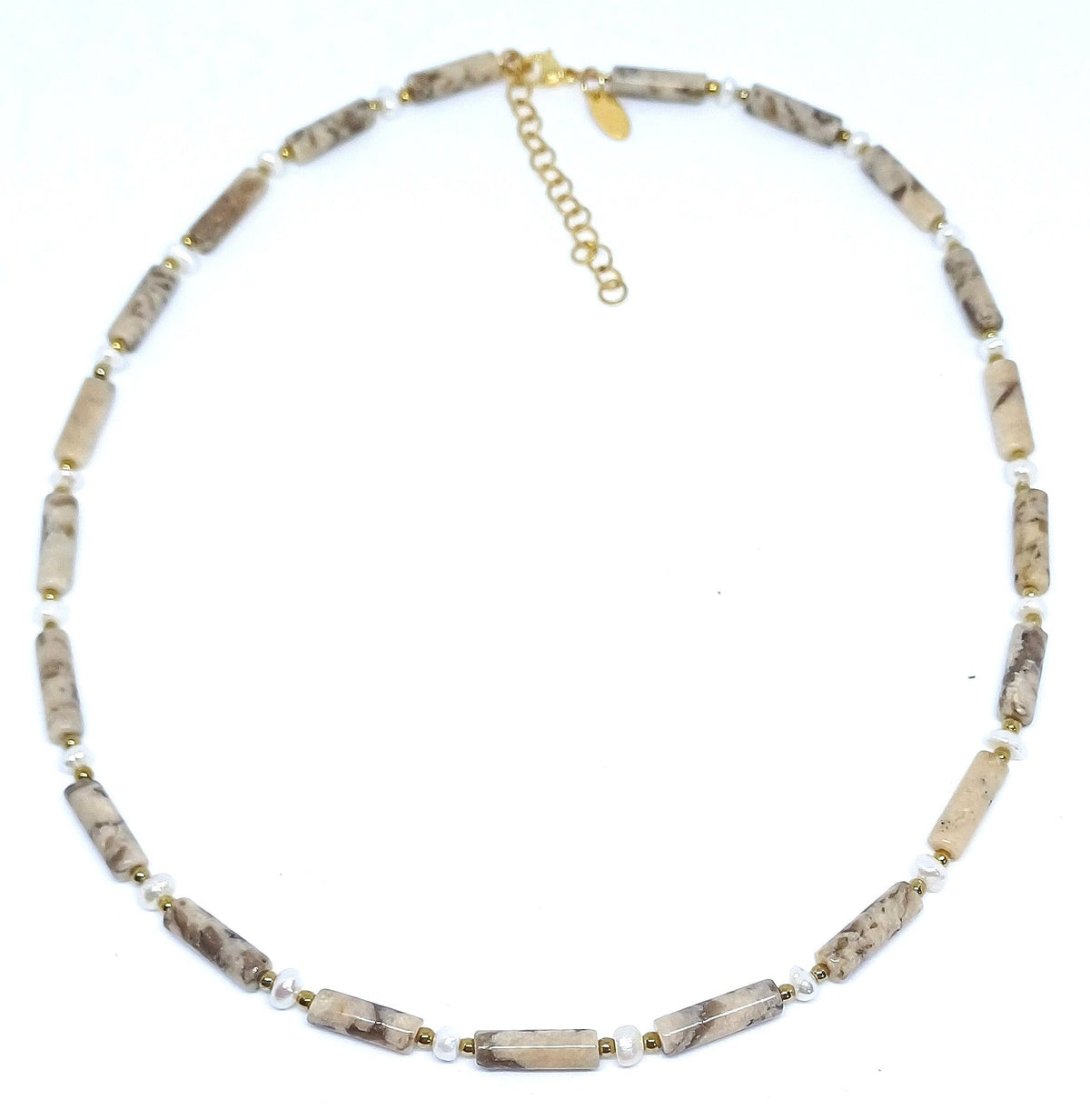 Ketting kolom edelsteen met zoetwaterparel
