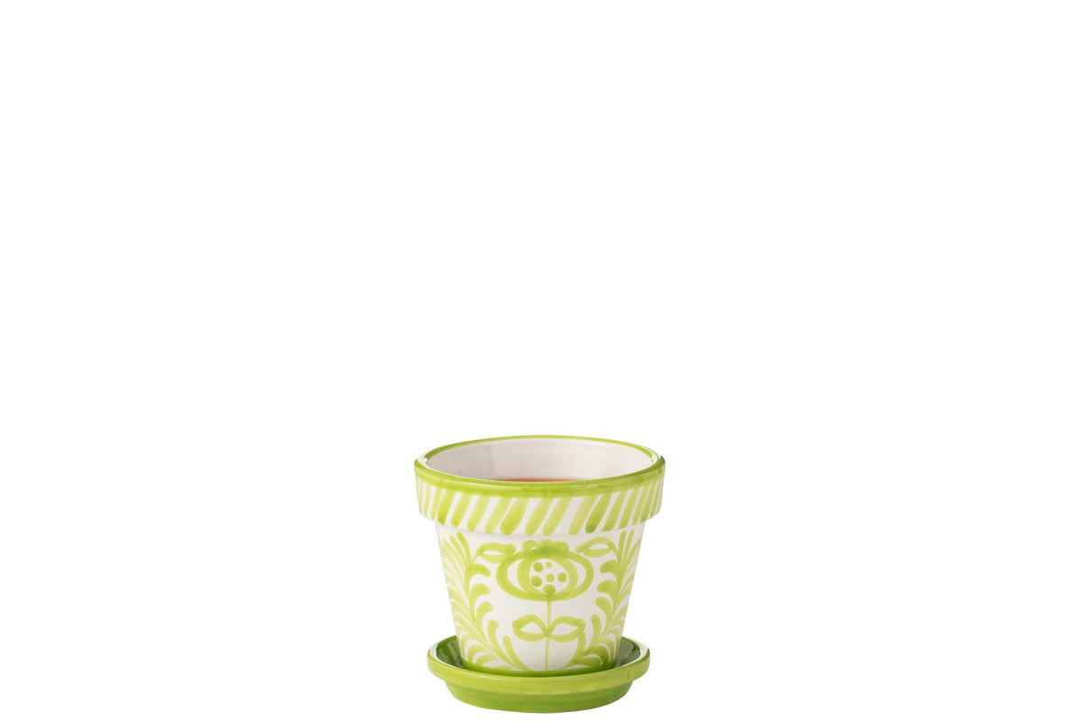 J-Line bloempot Granada - keramiek - groen - small - Ø 21 cm