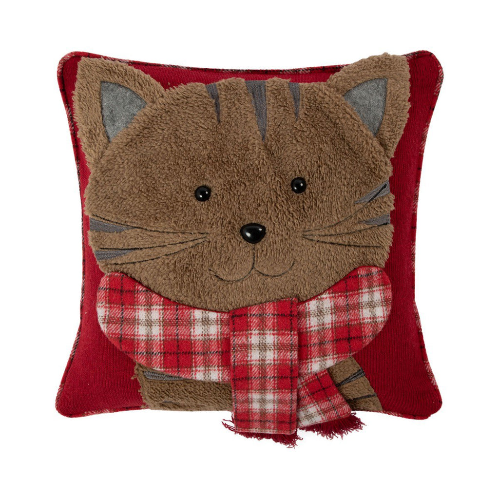 Cat met shawl kussen bruin rood 40x40cm