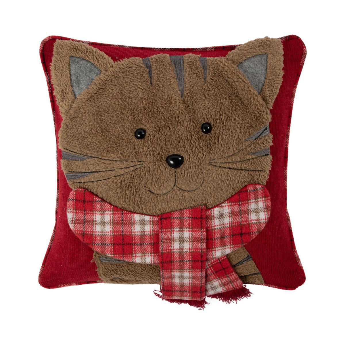 Cat met shawl kussen bruin rood 40x40cm