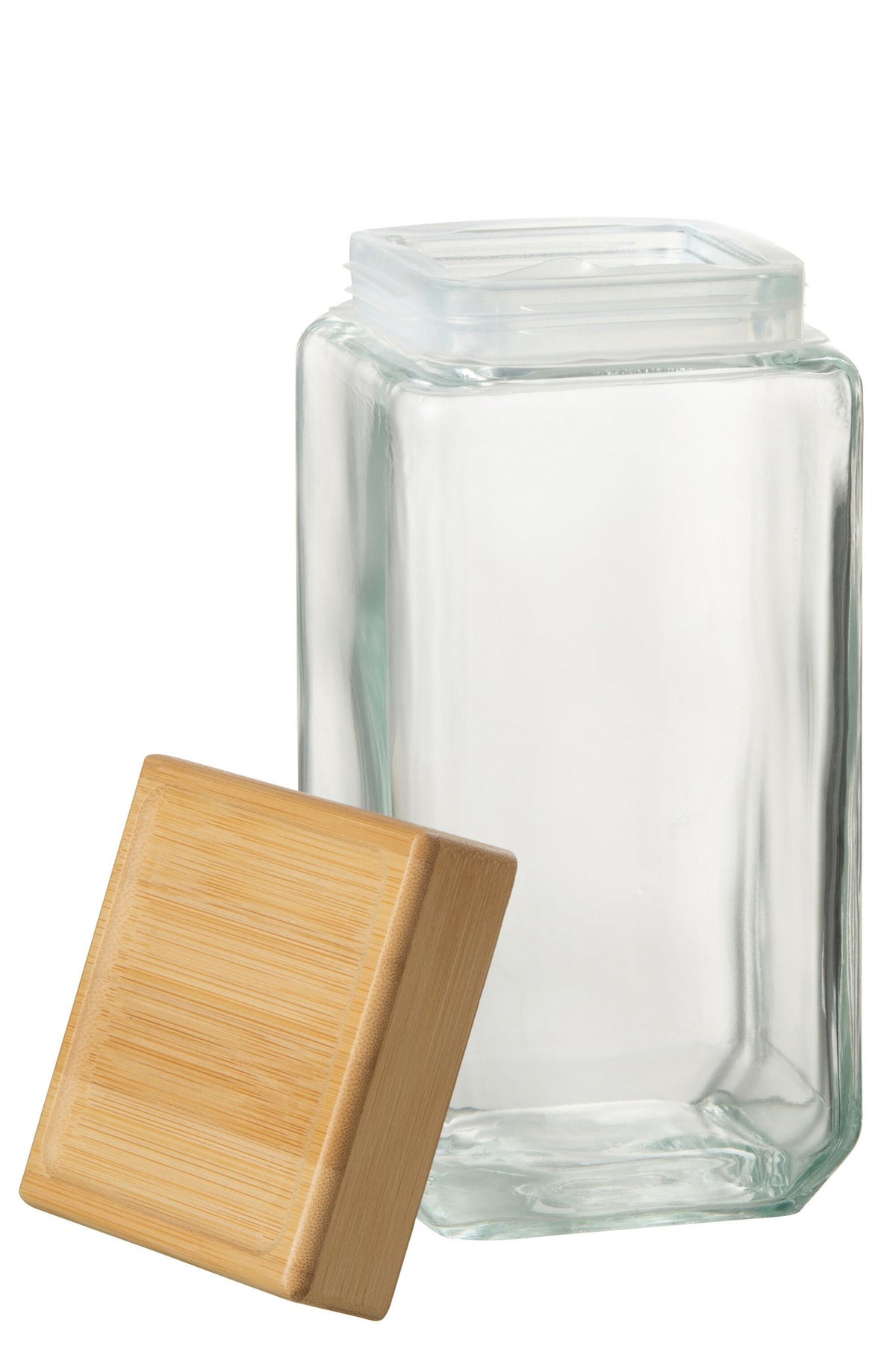 J-Line voorraadpot Brad - glas/bamboe - transparant/naturel - XL