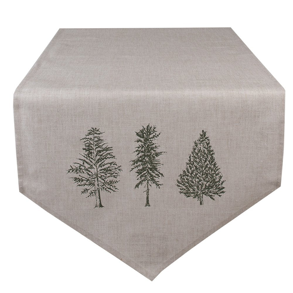 Tafelloper 50x160 cm Beige Groen Katoen Dennenbomen