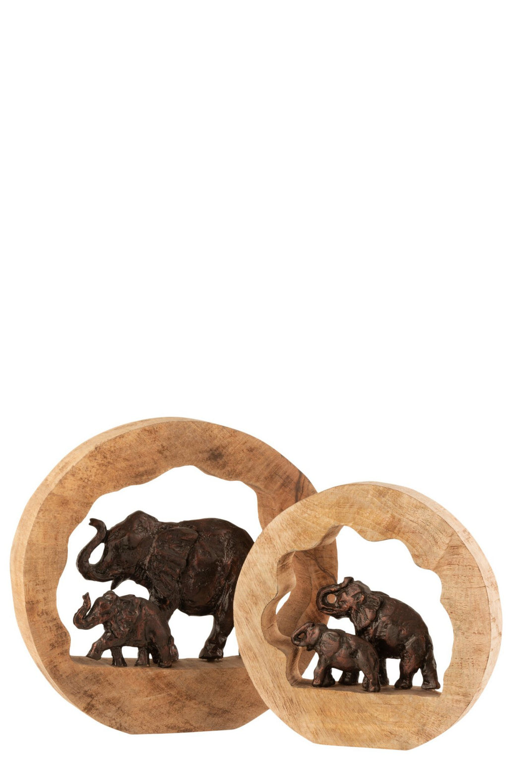 J-Line decoratie Figuur Olifant + Kind - hout/aluminium - brons - L