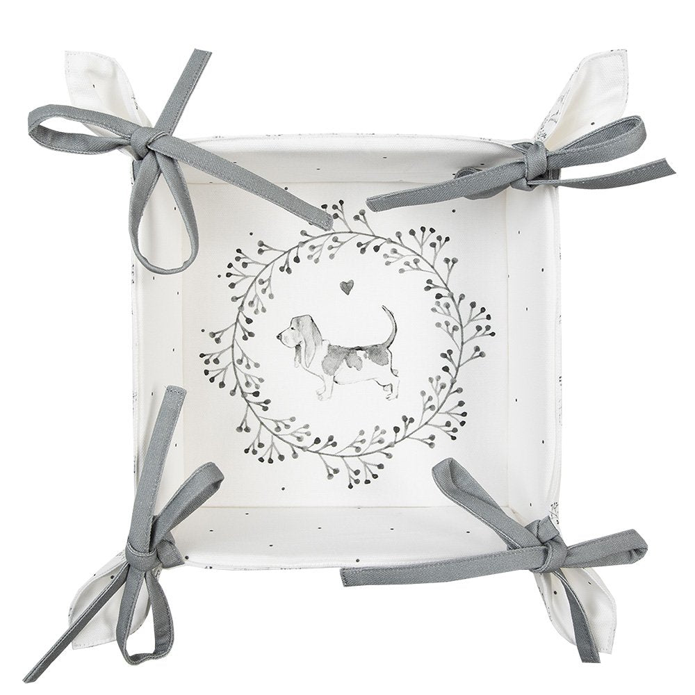 Broodmand 35x35x8 cm Wit Grijs Katoen Hond