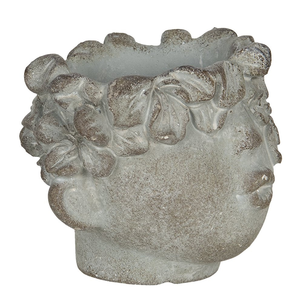 Bloempot Hoofd 12x10x9 cm Grijs Bruin Steen