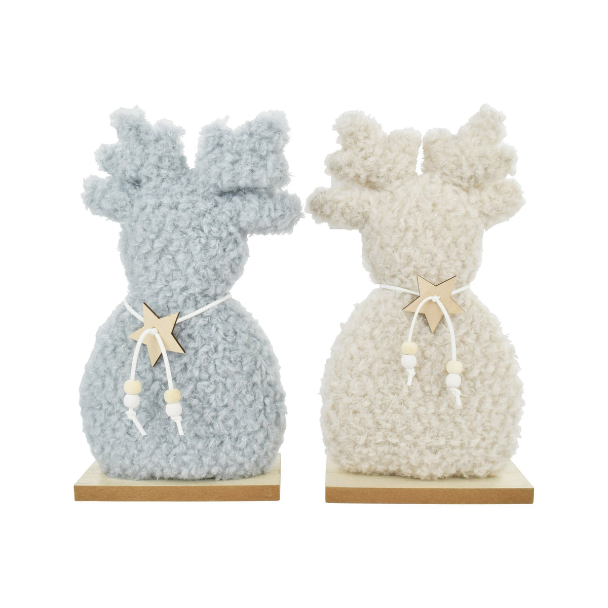 Rendier op voet hout/polyester 6x16x28cm grijs/beige