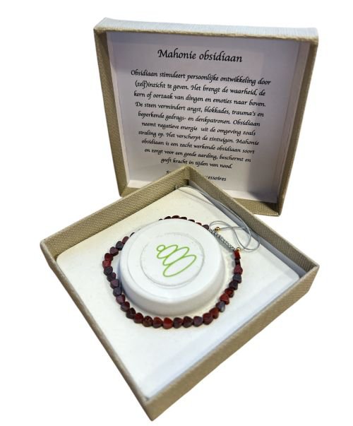 Dames armband Mahonie Obsidiaan 4 mm hartjes