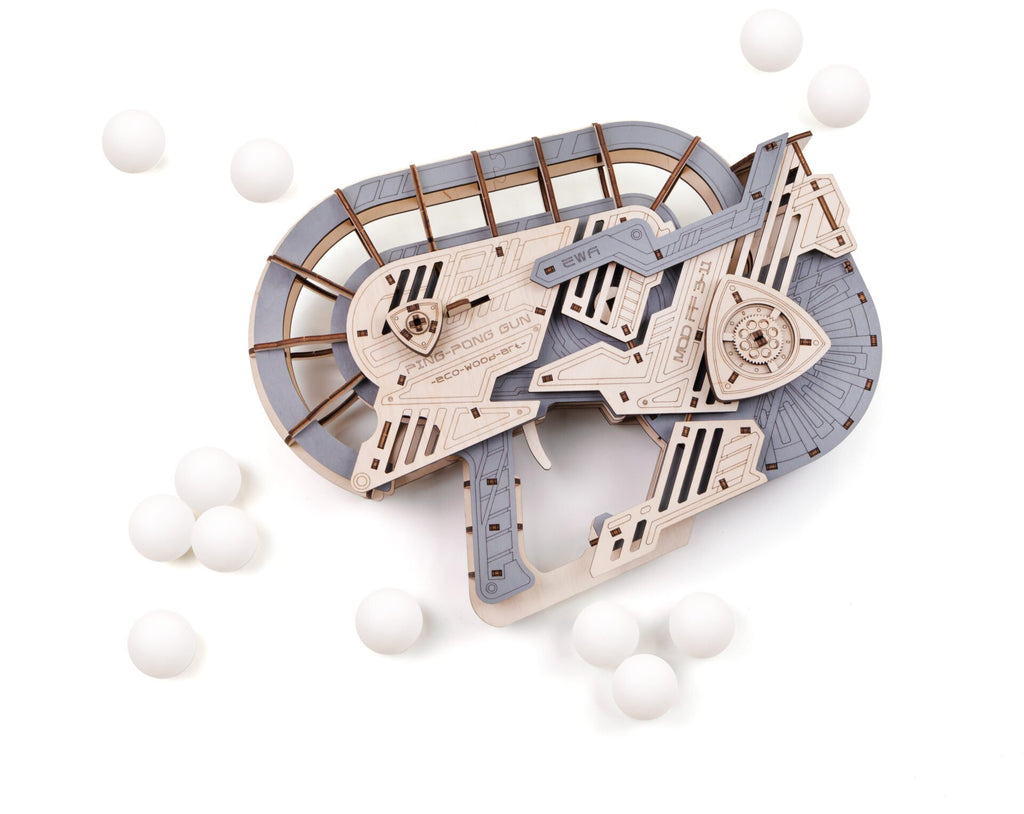 Eco Wood Art (EWA) 3D Mechanische Puzzel, Ping Pong Gun, 4189, 38,7x9,6x29,8cm