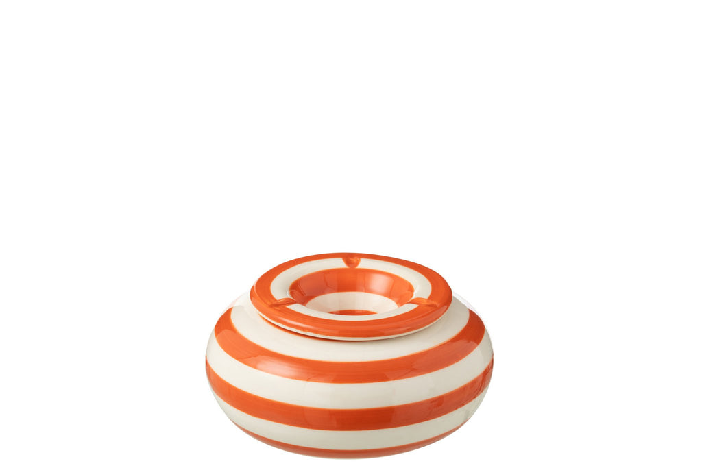 J-Line asbak Granada Stripes - keramiek - wit/oranje - large