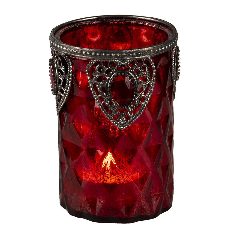 Theelichthouder Ø 9x14 cm Rood Glas Waxinelichthouder