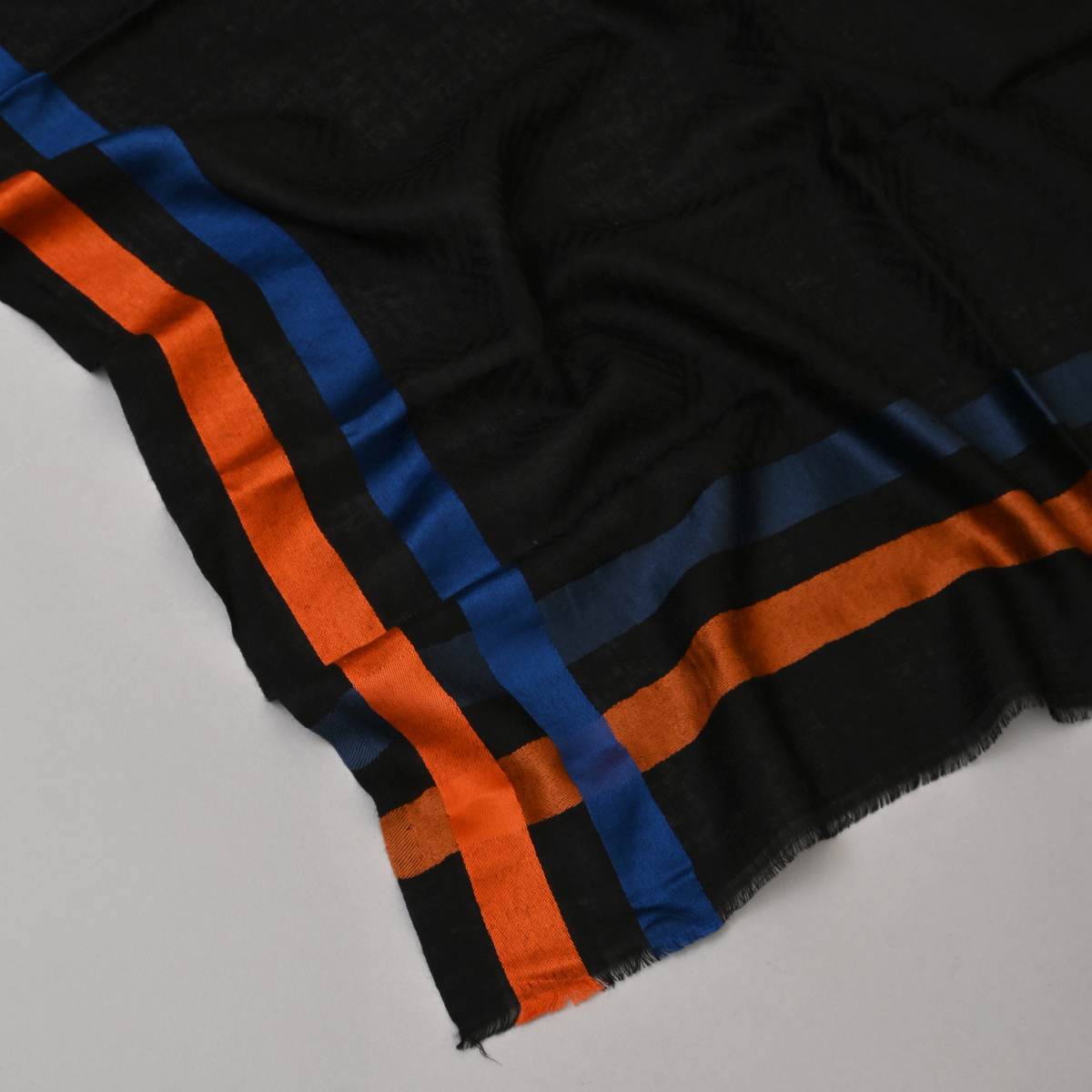 Sjaal | Wol Zijde Unisex | Zwart Blauw Oranje
