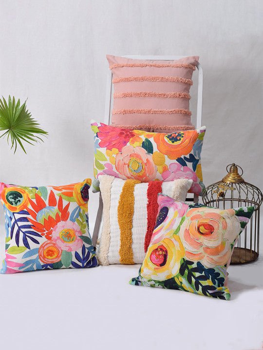 Set van 5 - Decoratieve kussenhoezen met botanisch patroon – Premium katoen – 40x40cm