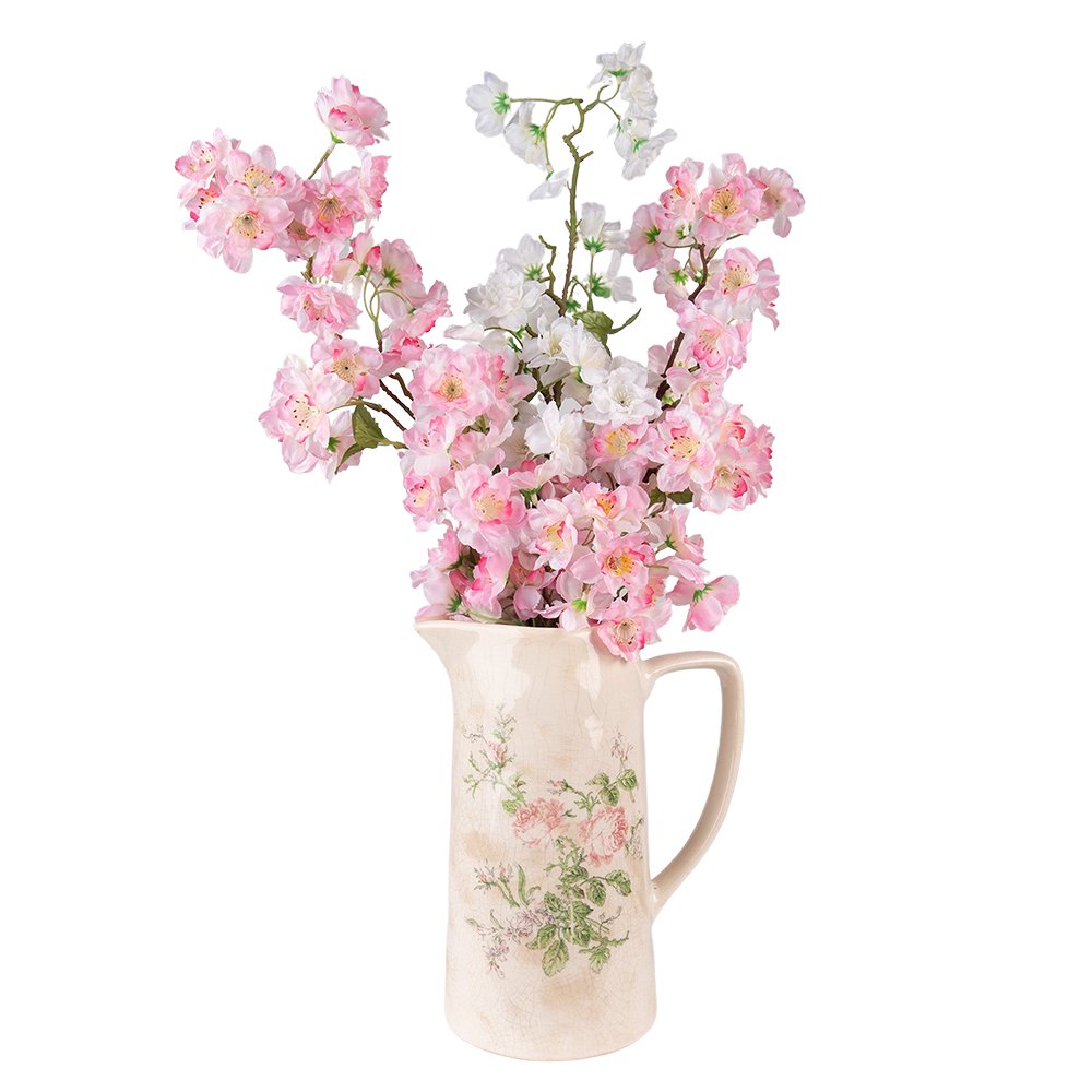 Decoratie Kan 21x15x25 cm Roze Beige Keramiek Bloemen Waterkan