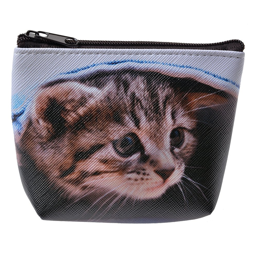 Portemonnee 10x8 cm Grijs Polyester Kat