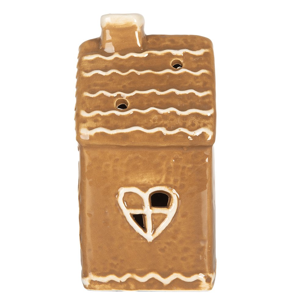 Gingerbread house met LED 7x6x12 cm Bruin Keramiek