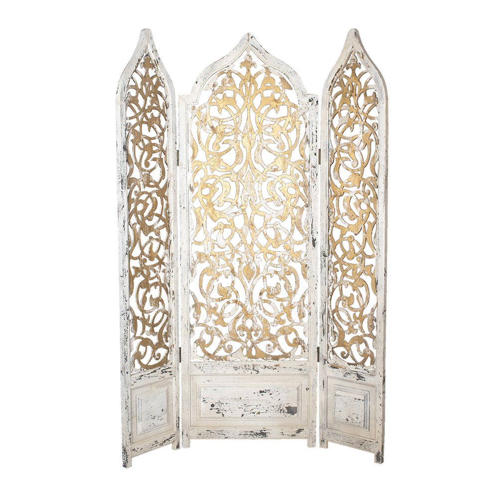 Kamerscherm Wit Goudkleurig, Hout 124x3x186 cm