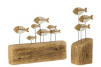 J-Line decoratie Vis Op Voet - hout - naturel/wit - L