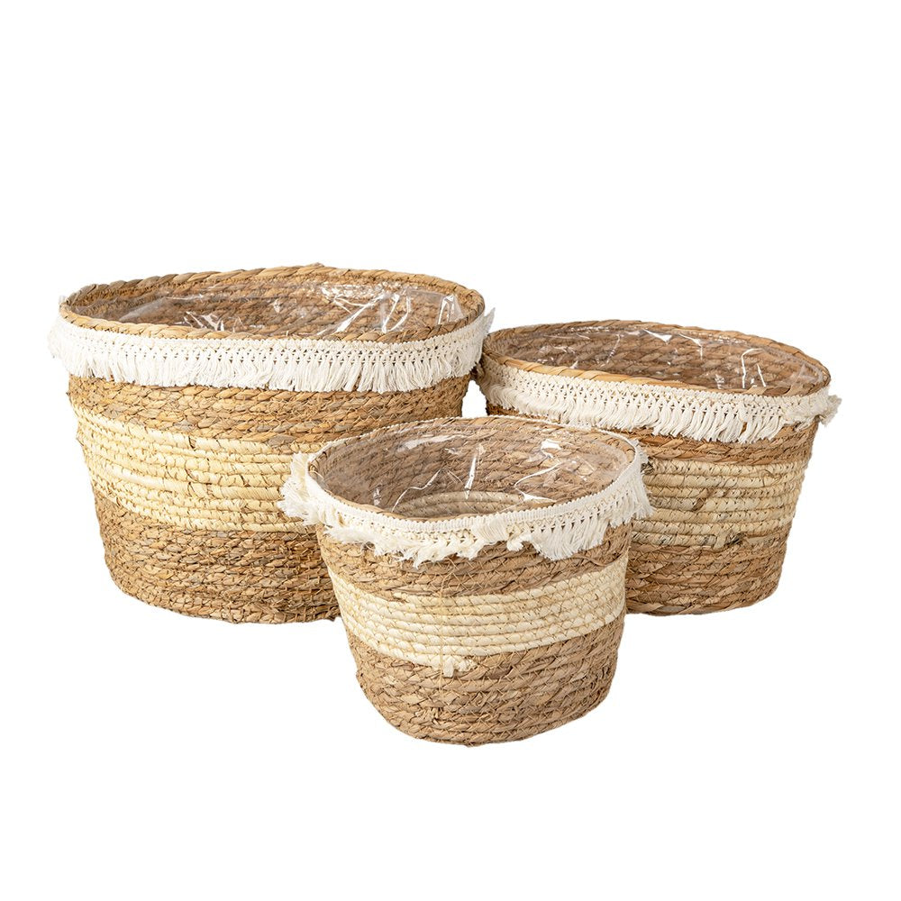 Opbergmand Set van 3 Ø 32 Ø 28 Ø 24 cm Bruin Stro Plantenhouder